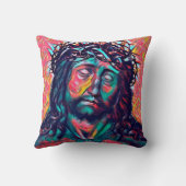 サッドイエスキリスト顔トーンクラウン抽象芸術アート クッション (裏面)