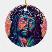 サッドイエスキリスト顔トーンクラウン抽象芸術アート セラミックオーナメント (正面)