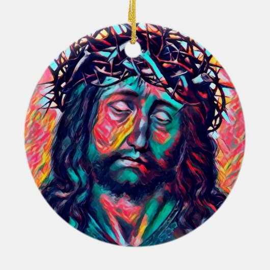 サッドイエスキリスト顔トーンクラウン抽象芸術アート セラミックオーナメント (裏面)