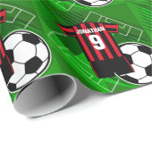 サッパーソナライズされたカー・ジャージー赤と黒のストライプ ラッピングペーパー (ロールコーナー)