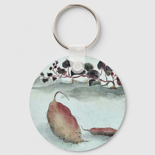 サツマイモで植物が生えている キーホルダー (正面)