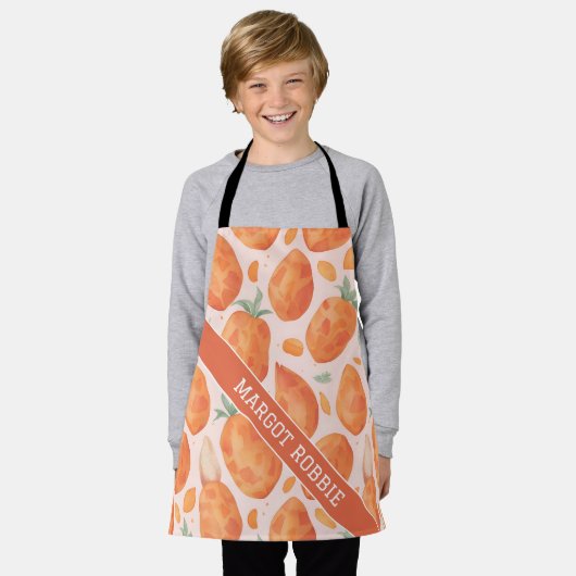 サツマイモの水の色のパタカラフルーン エプロン (着用した状態)