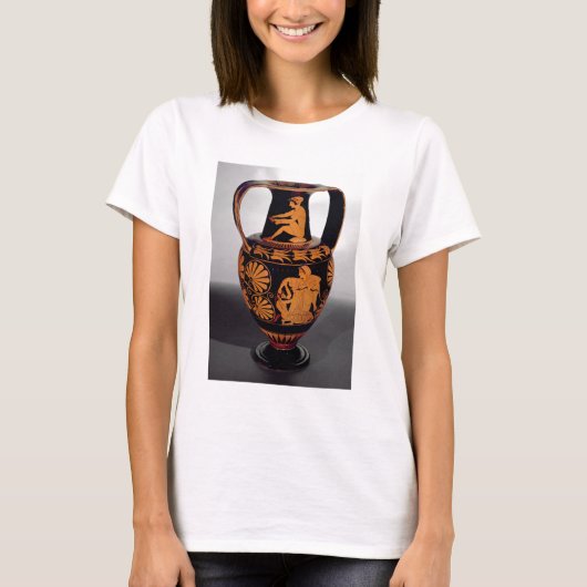 サテュロの束を描いた屋根付きの赤姿のアンフォラ Tシャツ (正面)