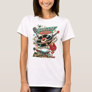 サテライトレコード レトロ ビニール アトミック エイジ 女性用Tシャツ Tシャツ