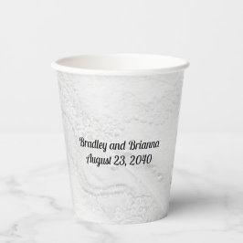 サテンに白と銀のレースとパール 紙コップ