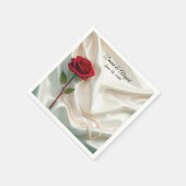 サテンに赤いバラと真珠の記念日 スタンダードカクテルナプキン (角)