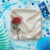 サテンに赤いバラと真珠の記念日 ペーパープレート (パーティー)