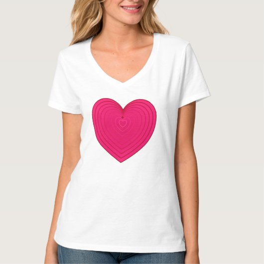 サテンのグラデーションハート(明るい赤紫色ピンク/マゼンタ) Tシャツ (正面)