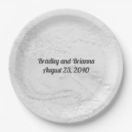 サテンの白と銀のレースと真珠 ペーパープレート