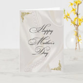 サテンの真珠と金ゴールドコーナー母の日 カード (黄色い花)