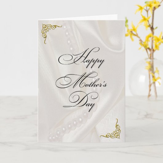 サテンの真珠と金ゴールドコーナー母の日 カード (黄色い花)