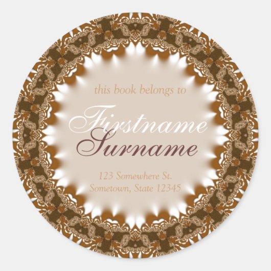 サテンアースレース蔵書票ラベルシール ラウンドシール (正面)