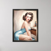 サテンエレガントブルーの服装でピンアップガール美しい キャンバスプリント (正面)