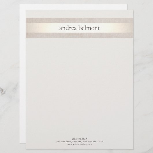 サテンエレガント金ゴールドストライプアイボリースタイリスト&デザイナー レターヘッド (正面/裏面)