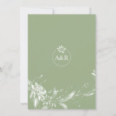 サテングリーンの花のウェディング ブライダルシャワー 招待状 (裏面)