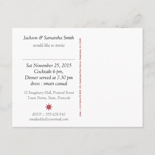 サテンシルバー レッドレースのディナー パーティー 招待状 ポストカード (裏面)