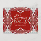 サテンシルバー レッドレースのディナー パーティー 招待状 ポストカード (正面)