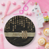 サテンジュエルSweet sixteenブラック金ゴールドID260 ペーパープレート (パーティー)
