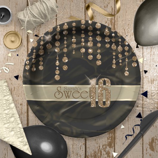 サテンジュエルSweet sixteenブラック金ゴールドID260 ペーパープレート