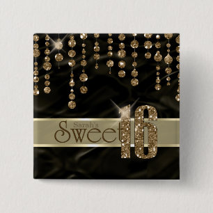 サテンジュエルSweet sixteenブラック金ゴールドID260 缶バッジ