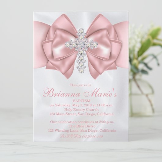 サテンダイヤモンドクロスバプテスマ |《キリスト教》洗礼式や命名式招待状 招待状 (スタンド正面)