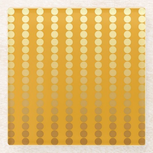 サテンドット – 金ゴールドとマスタード ガラスコースター (正面)