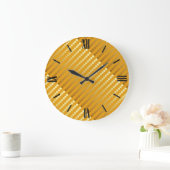 サテンドット – 金ゴールドとマスタード ラージ壁時計 (ホーム)