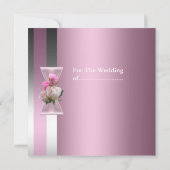 サテンピンクかわいらしシルバーの弓を保存ストライプする セーブザデート (裏面)