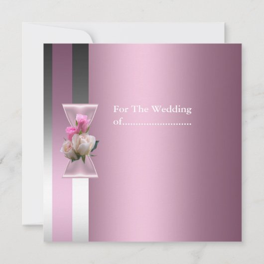 サテンピンクかわいらしシルバーの弓を保存ストライプする セーブザデート (裏面)