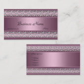 サテンピンクシルバートリムエレガント名刺 名刺 (正面/裏面)