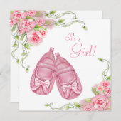 サテンブーティーピンクのバラ赤ちゃんシャワー 招待状 (正面/裏面)