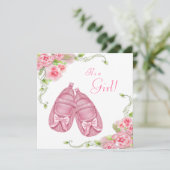 サテンブーティーピンクのバラ赤ちゃんシャワー 招待状 (スタンド正面)