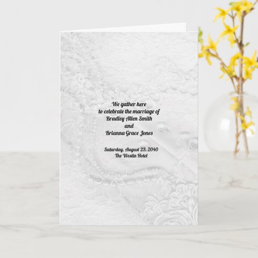 サテンプログラムの白と銀のレースと真珠 カード (黄色い花)