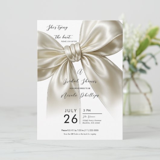 サテンボウタイイングザノットポーブライダルシャワー 招待状 (スタンド正面)