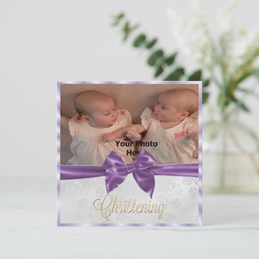 サテンボウ写真ツインガールズ《キリスト教》洗礼式や命名式 招待状 (スタンド正面)