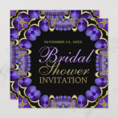 サテンラブ金ゴールドパープルブライダルシャワー 招待状 (正面/裏面)