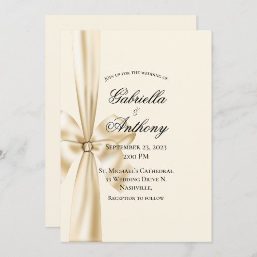 サテンリボンクリ結婚ーム 招待状 (正面/裏面)