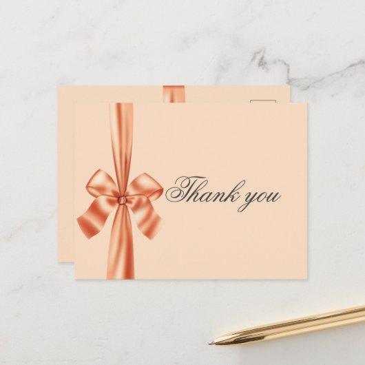 サテンリボン ピンクの結婚式 お礼 ポストカード (正面/裏面インサイチュ)