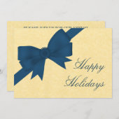 サテンリボン&ボウホリデーパーティー招待状ブルー 招待状 (正面/裏面)