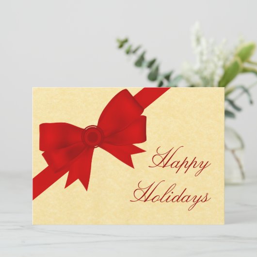 サテンリボン&ボウホリデーパーティー招待状レッド 招待状 (スタンド正面)