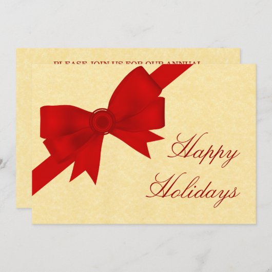 サテンリボン&ボウホリデーパーティー招待状レッド 招待状 (正面/裏面)