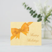 サテンリボン&ボークリスマス葉書、黄色 シーズンポストカード (スタンド正面)