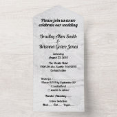 サテン上の白と銀のレースとパール オールインワン招待状 (内側)