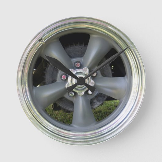 サテン仕上げ5輪話時計 ラウンド壁時計 (正面)