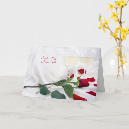 サテン結婚に関する記念ワインとバラ カード (黄色い花)