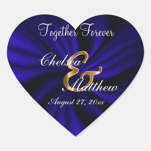 サテン結婚ダークブルーの |カスタマイズ ハートシール (正面)