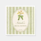 サテン緑のストライプ ウェディングシャワーのためのモノグラム スタンダードカクテルナプキン (正面)