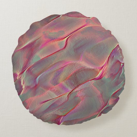 サテン調、桃または生きたサンゴの仮想岩 ラウンドクッション (裏面)