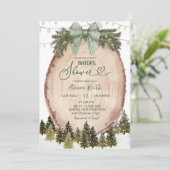 サテン グリーン ラスティック ウィンター フォレスト ブライダル シャワー 招待状 (スタンド正面)