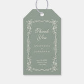 サテン グリーン ヴィンテージ フラワー ウェディング サンクス ギフトタグ (正面)
